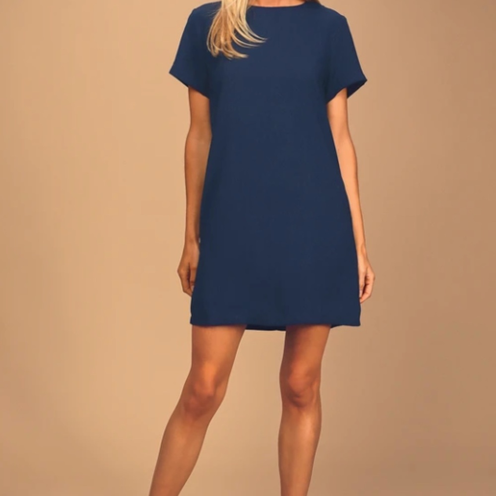 Lulu's Shift and Shout Navy Blue Shift Dress - Size: Medium